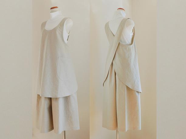 シンプル優等生のバッククロスエプロン・とんとんトン♪ぶたさん一緒で家事楽し[ブラック][エクリュ]