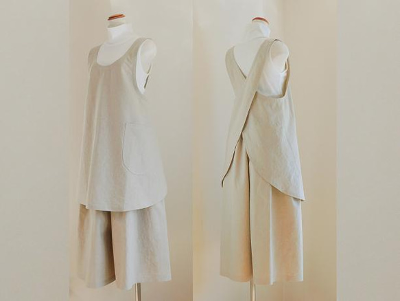 シンプル優等生のバッククロスエプロン・とんとんトン♪ぶたさん一緒で家事楽し[ブラック][エクリュ] 5枚目の画像