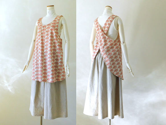 シンプル優等生のバッククロスエプロン・とんとんトン♪ぶたさん一緒で家事楽し[ブラック][エクリュ] 3枚目の画像