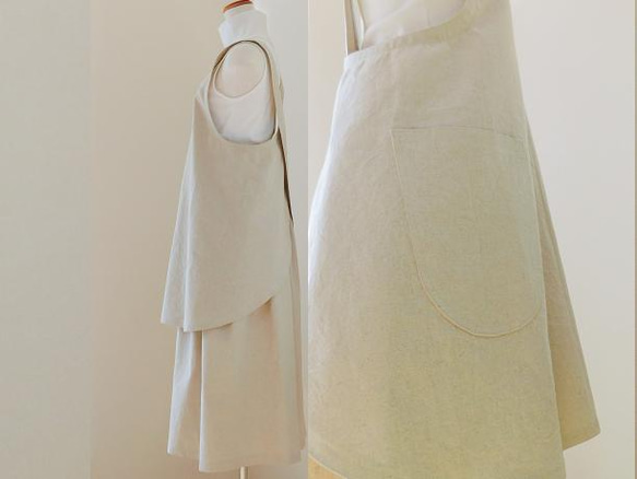 シンプル優等生のバッククロスエプロン・とんとんトン♪ぶたさん一緒で家事楽し[ブラック][エクリュ] 6枚目の画像