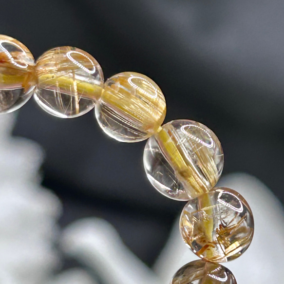 ゴールドルチルクォーツ　タイチンルチルクォーツ　内径：16.5cm 　6mm　天然石ブレスレット　高い評価～　送料無料 3枚目の画像