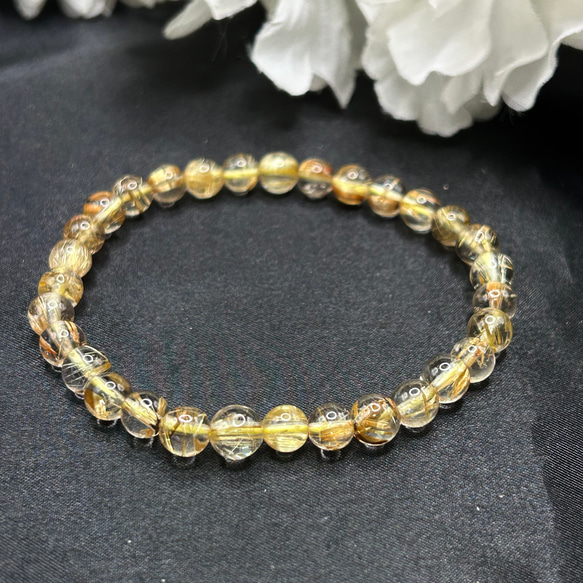 ゴールドルチルクォーツ　タイチンルチルクォーツ　内径：16.5cm 　6mm　天然石ブレスレット　高い評価～　送料無料 1枚目の画像
