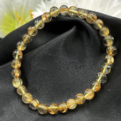 ゴールドルチルクォーツ　タイチンルチルクォーツ　内径：16.5cm 　6mm　天然石ブレスレット　高い評価～　送料無料 2枚目の画像