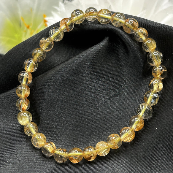 ゴールドルチルクォーツ　タイチンルチルクォーツ　内径：16.5cm 　6mm　天然石ブレスレット　高い評価～　送料無料 2枚目の画像