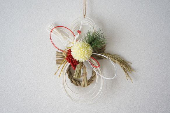 【2026年新作・Creema限定】 瓢箪と鶴と白マムのお正月飾り 3枚目の画像