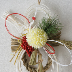 【2026年新作・Creema限定】 瓢箪と鶴と白マムのお正月飾り 4枚目の画像