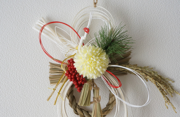 【2026年新作・Creema限定】 瓢箪と鶴と白マムのお正月飾り 4枚目の画像