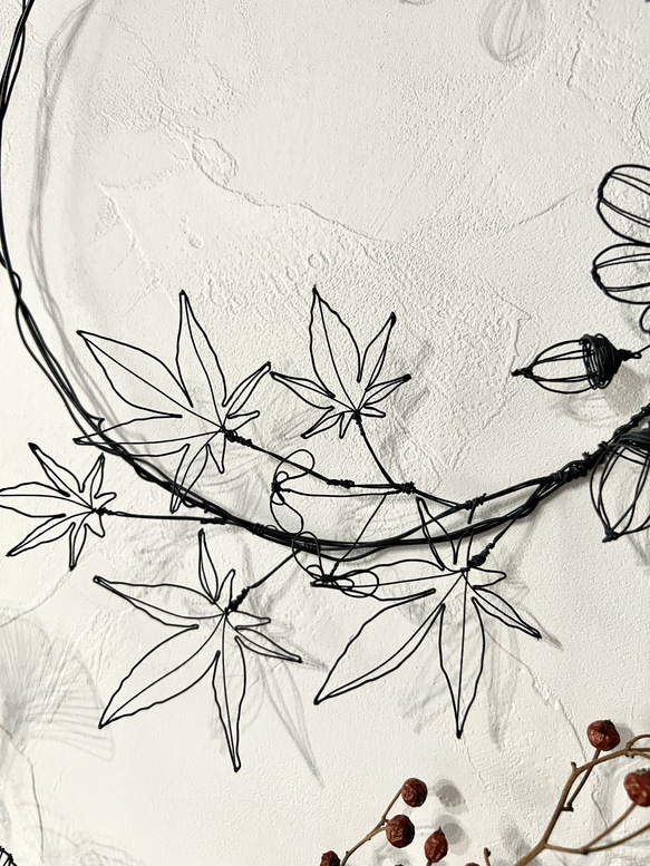 【受注制作】秋のリース　　ワイヤーアート　ワイヤークラフト 4枚目の画像