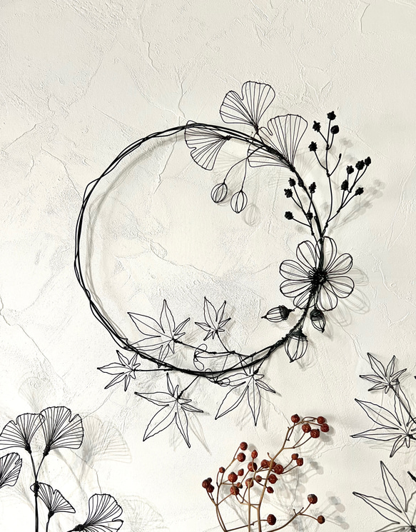 【受注制作】秋のリース　　ワイヤーアート　ワイヤークラフト 2枚目の画像