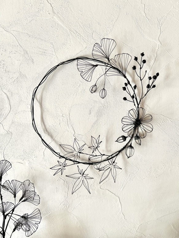 【受注制作】秋のリース　　ワイヤーアート　ワイヤークラフト 6枚目の画像