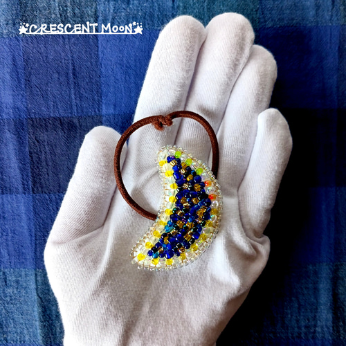 ビーズ刺繍ヘアゴム【No.01】月／お月様／三日月【定形外郵便にて送料