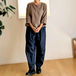 ✜リネン✜モカ✜浅Ｖネックブラウス✜ 3枚目の画像