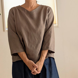 ✜リネン✜モカ✜浅Ｖネックブラウス✜ 6枚目の画像