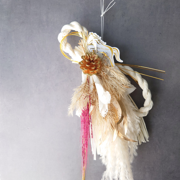 new!!早割 loop 2026白馬 new year【しめ縄飾り・スワッグ】WhiteGold 2枚目の画像