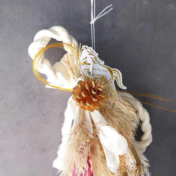 new!!早割 loop 2026白馬 new year【しめ縄飾り・スワッグ】WhiteGold 3枚目の画像