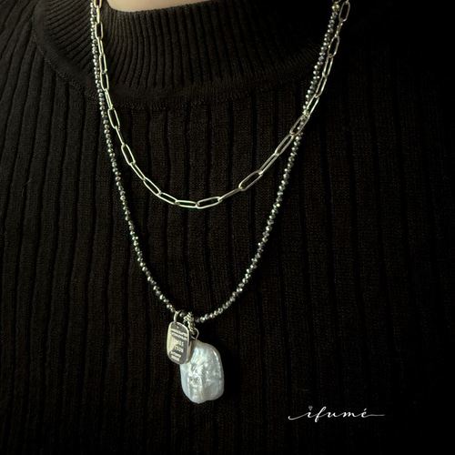 送料無料 ！テラヘルツ × 淡水パール＆タグチャーム ネックレス［重ね