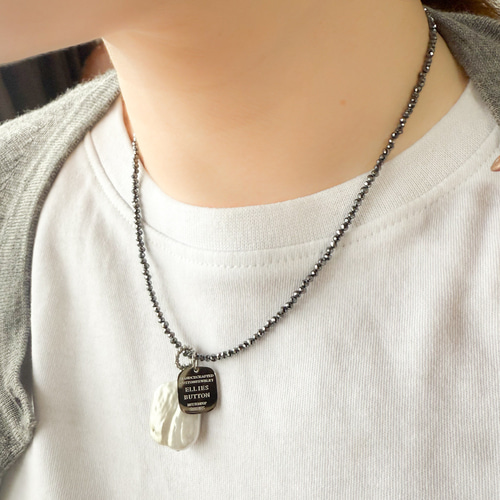 送料無料 ！テラヘルツ × 淡水パール＆タグチャーム ネックレス［重ね