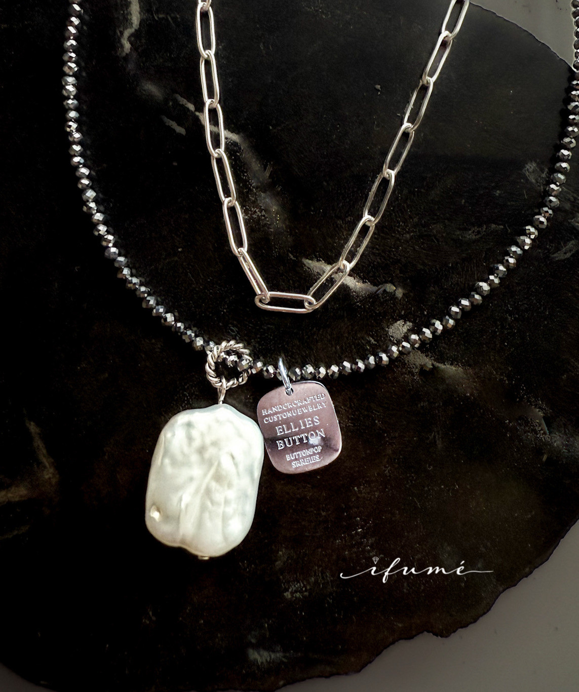 送料無料 ！テラヘルツ × 淡水パール＆タグチャーム ネックレス［重ね