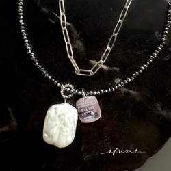 送料無料 ！テラヘルツ × 淡水パール＆タグチャーム ネックレス［重ね