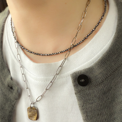 送料無料 ！テラヘルツ × 淡水パール＆タグチャーム ネックレス［重ね