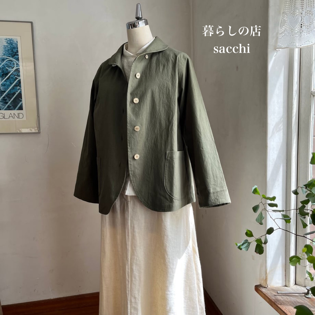 アザレアジャケット　コットン　ビンデージ馬布(厚手ポプリン) カーキ　　　　＊暮らしの店sacchi＊