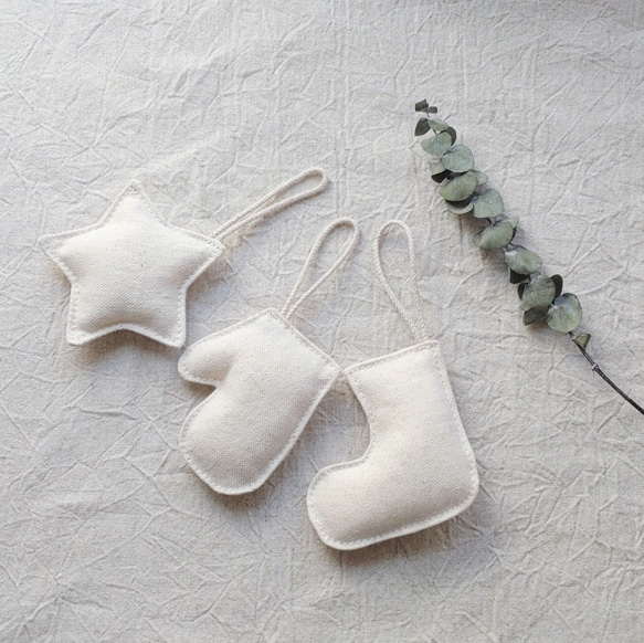 ふんわり優しい生成りのXmasオーナメント★ガーランド★クリスマス雑貨 3枚目の画像