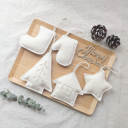 ふんわり優しい生成りのXmasオーナメント★ガーランド★クリスマス雑貨 1枚目の画像