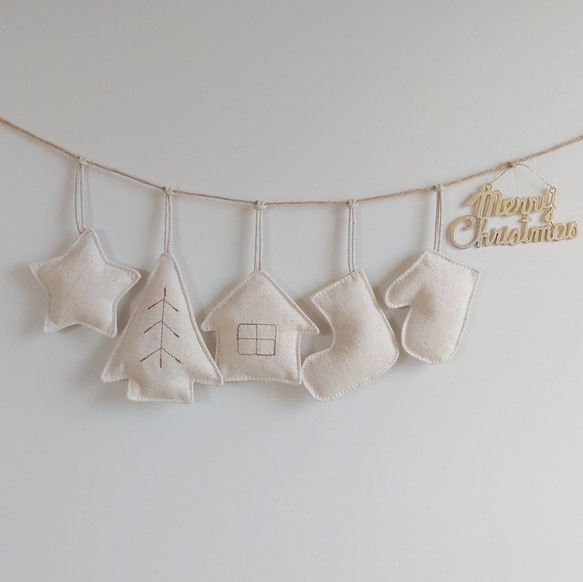 ふんわり優しい生成りのXmasオーナメント★ガーランド★クリスマス雑貨 2枚目の画像