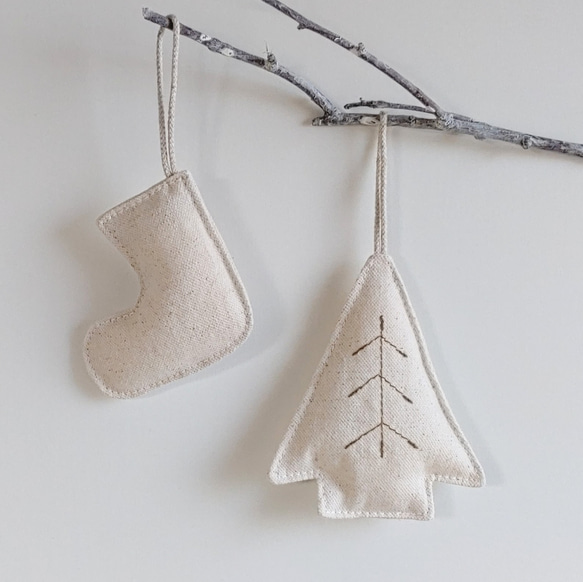 ふんわり優しい生成りのXmasオーナメント★ガーランド★クリスマス雑貨 7枚目の画像