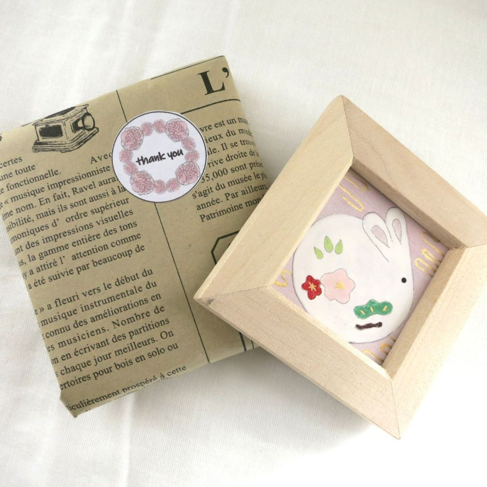 【日本画原画】赤富士と初日の出と干支の馬 と黄金の風（長方形サイズ）　ミニアートパネル　ミニ額縁付き