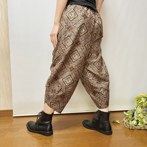 泥大島菱柄＊サルエルパンツ＋ストール＊裏地付き＊着物リメイク