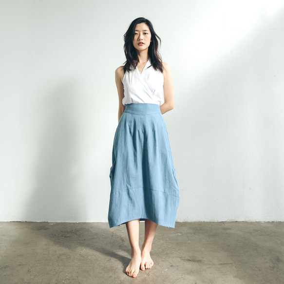 棉麻圓裙 - 丹寧 第1張的照片