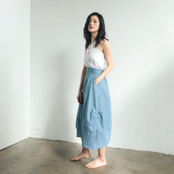 棉麻圓裙 - 丹寧 第3張的照片