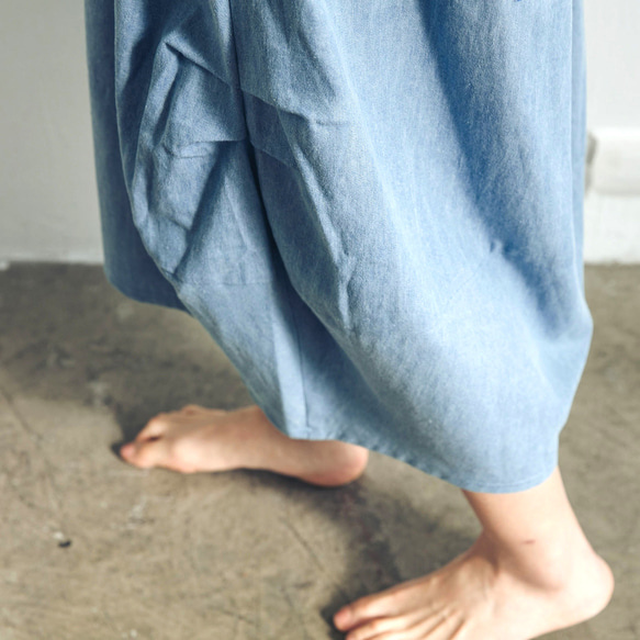 棉麻圓裙 - 丹寧 第5張的照片