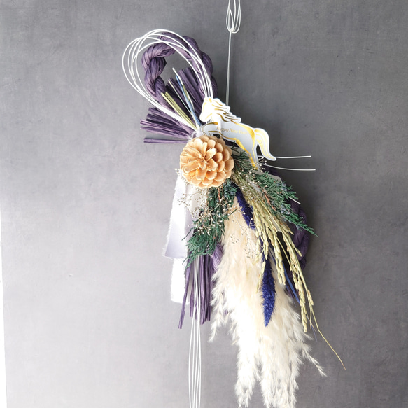 new!!早割 loop 2026白馬 new year【しめ縄飾り・スワッグ】PurpleBlue 5枚目の画像