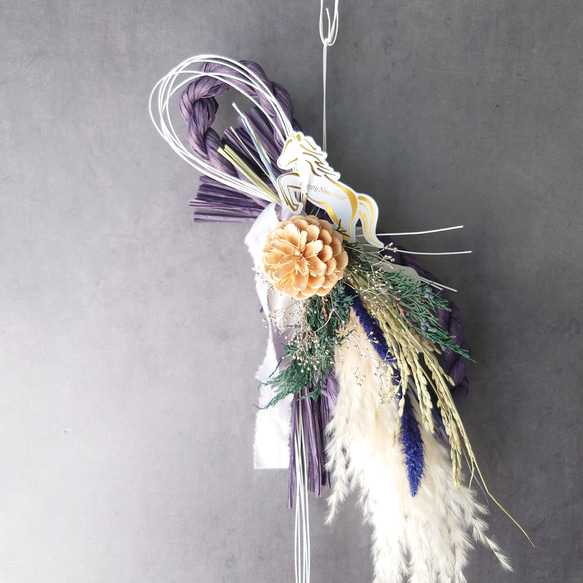 new!!早割 loop 2026白馬 new year【しめ縄飾り・スワッグ】PurpleBlue 2枚目の画像