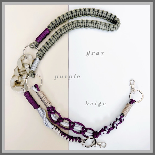 スマホショルダーストラップ【gray×purple】パラコード スマホ
