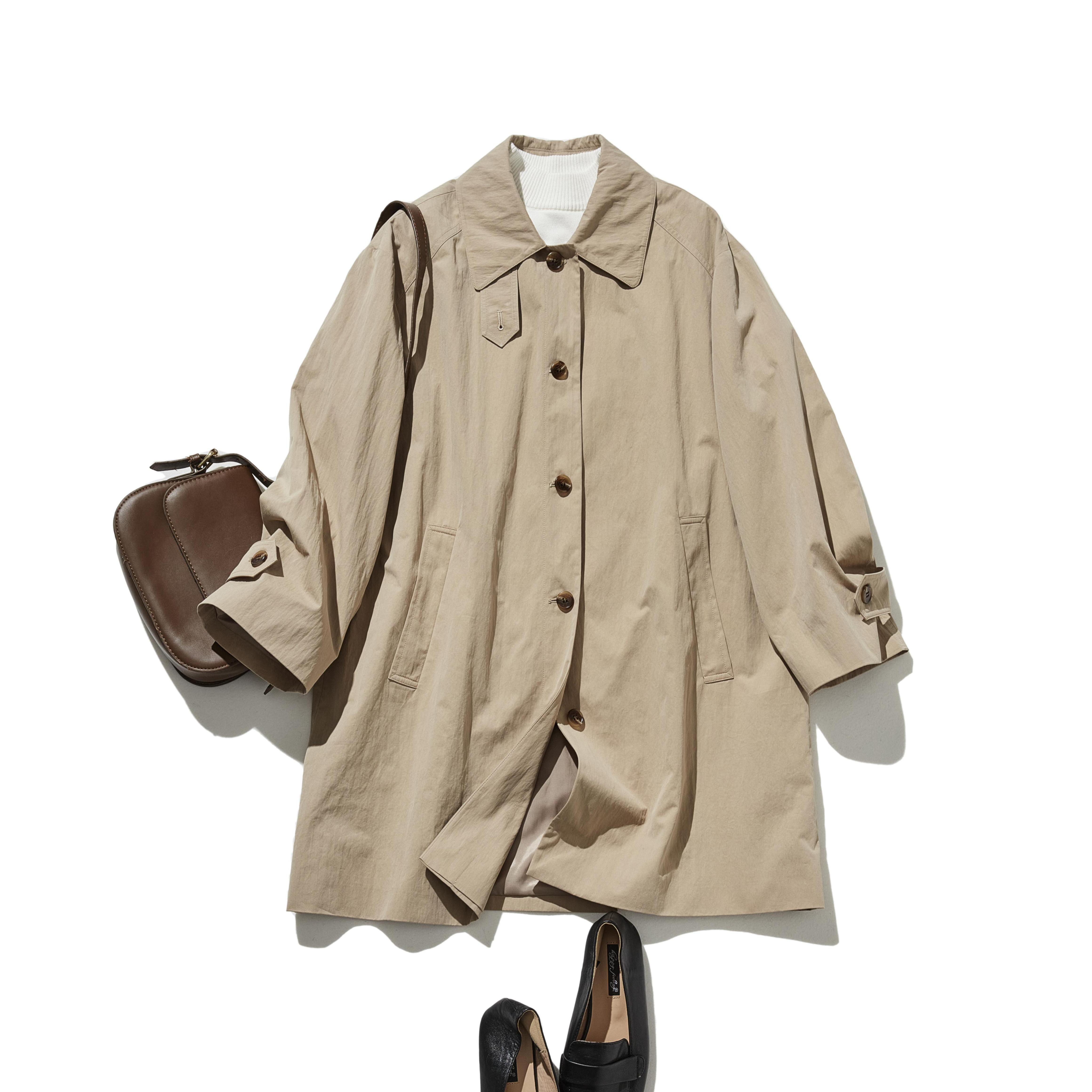 ロングシーズン着まわせる優秀アイテム　トレンチコート　ミドル丈コート　ベージュ　251003-1
