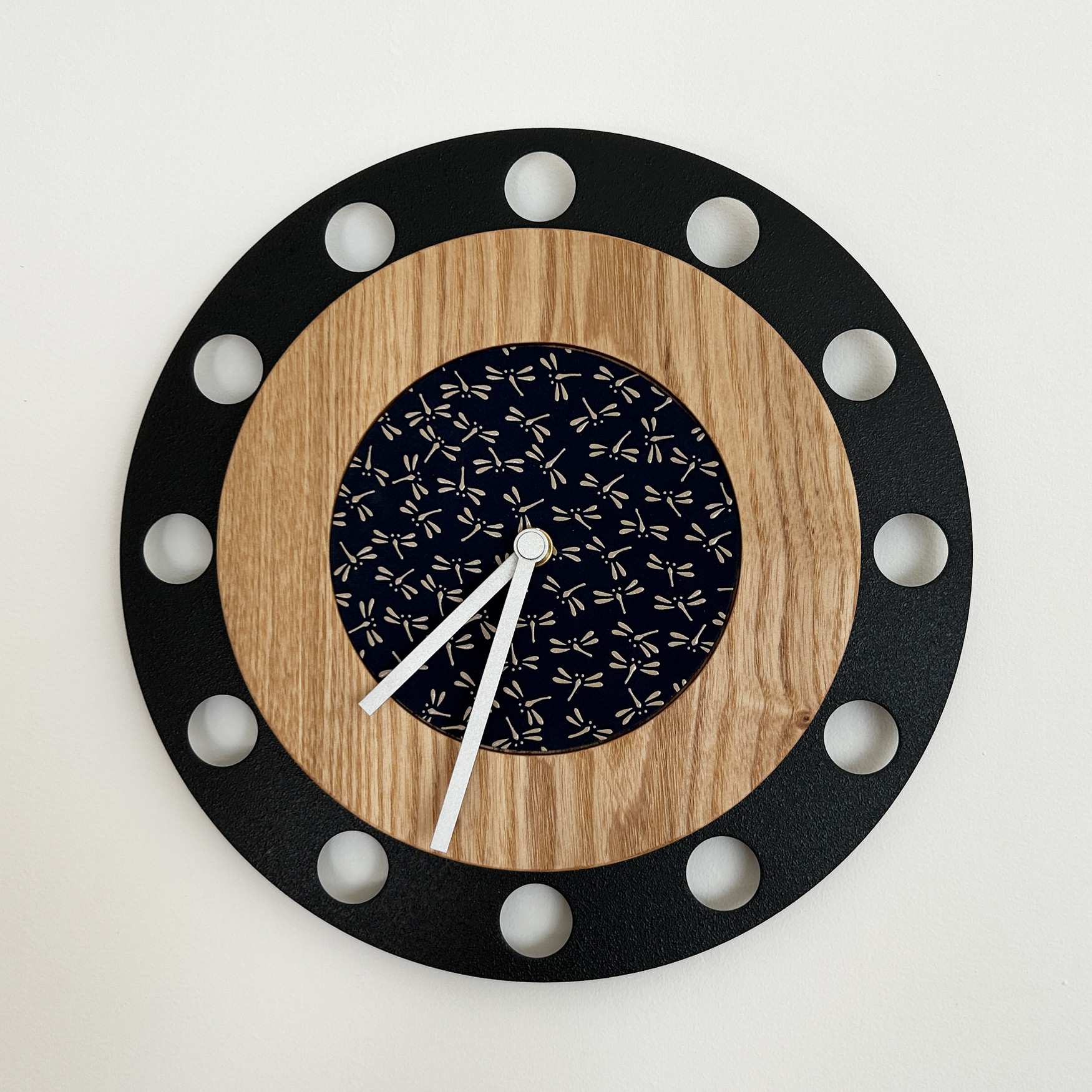 甲州印伝クロック：とんぼ青・白 No.01085