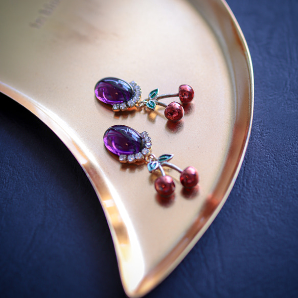 「 Dress code - petit - 」ティールグリーンイヤリング/ピアス【選べるチャーム】ハート.星.ガラス 5枚目の画像