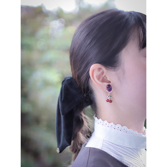 「 Dress code - petit - 」ティールグリーンイヤリング/ピアス【選べるチャーム】ハート.星.ガラス 2枚目の画像