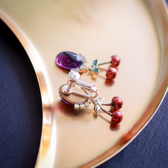 「 Dress code - petit - 」ティールグリーンイヤリング/ピアス【選べるチャーム】ハート.星.ガラス 4枚目の画像