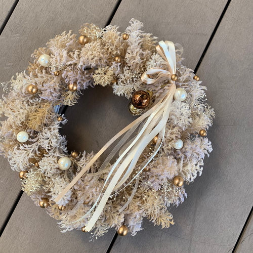 ベージュのクリスマスリース クリスマス輸入リースLサイズ クリスマスリース 玄関 クリスマス