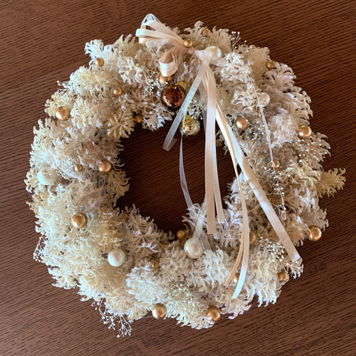 ホワイトベージュのクリスマスリース 一点ものクリスマス2