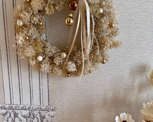 ベージュのクリスマスリース ホワイトベージュのクリスマスリース 一点ものクリスマス2