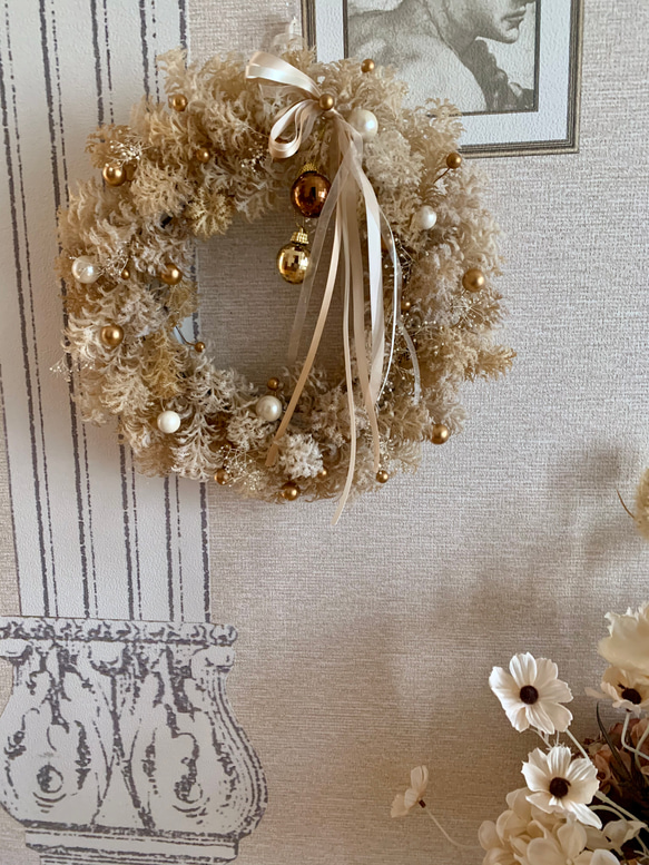 ナチュラルスタイル フラワーリース ホワイト ベージュ ホワイト