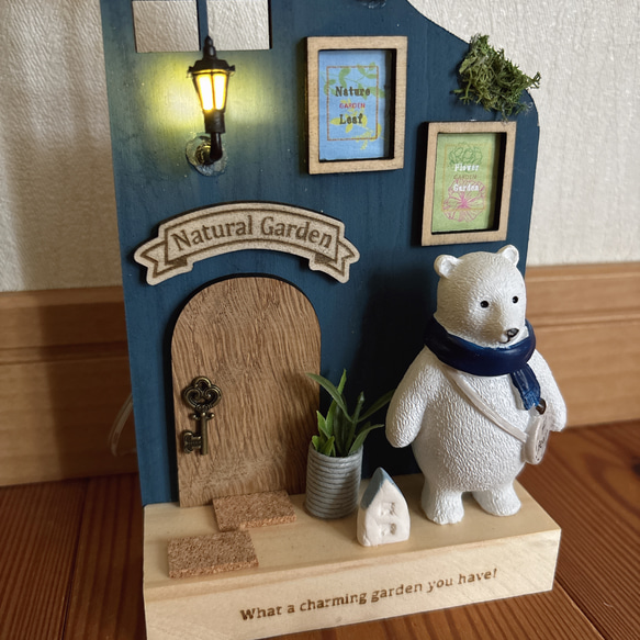 ミニチュア　灯りのともる白くまガーデン　照明　置物 2枚目の画像