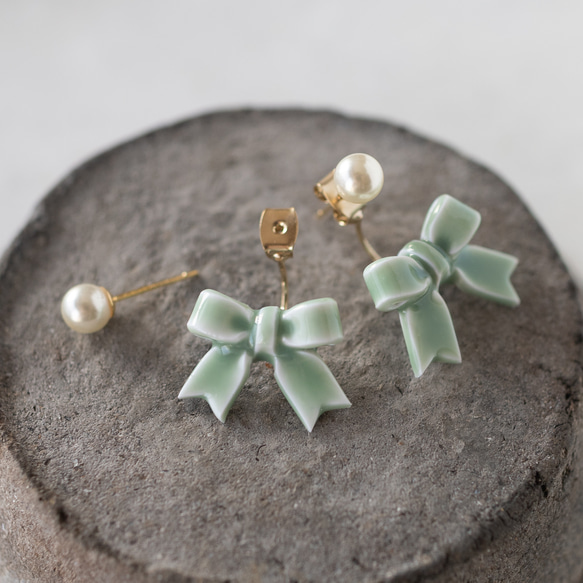 【秋冬限定】リボンキャッチ / ピアス /ノンホール / ルミナスレッド 11枚目の画像