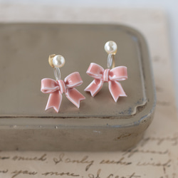 【秋冬限定】リボンキャッチ / ピアス /ノンホール / ルミナスレッド 13枚目の画像