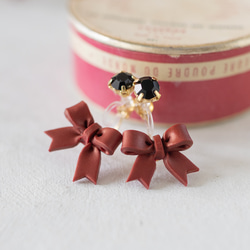 【秋冬限定】リボンキャッチ / ピアス /ノンホール / ルミナスレッド 7枚目の画像